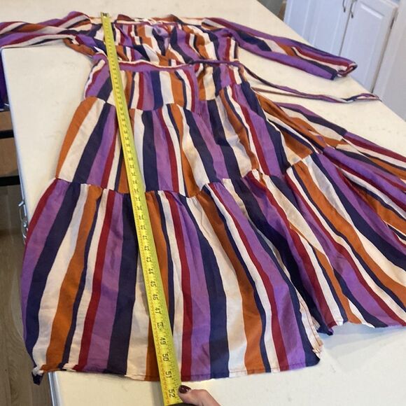 XIRENA Tilda Silk Cotton Blend Multi-Color Striped Long Sleeve Wrap Dress XS - Picture 10 of 12